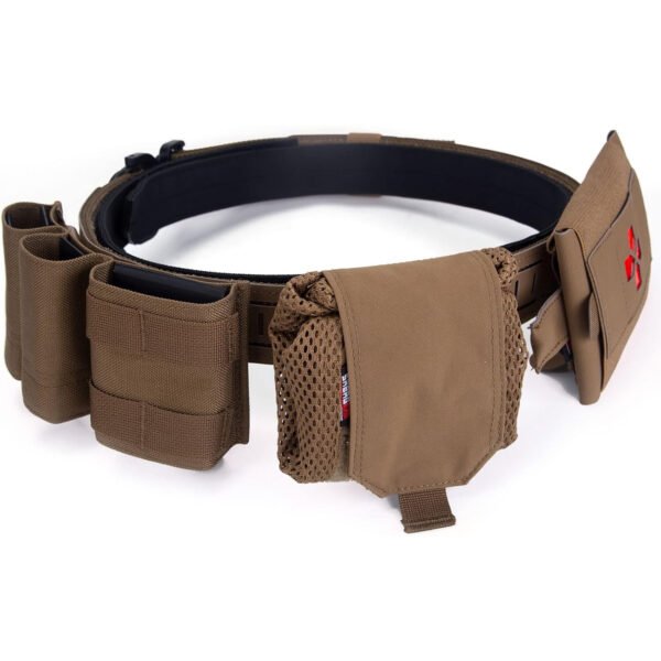 KDTAC Survival Airsoft Battle Belt with 3-Pouch Modular System Coyote Brown MOLLE-Compatible Tactical Gear for OutdoorMilsim