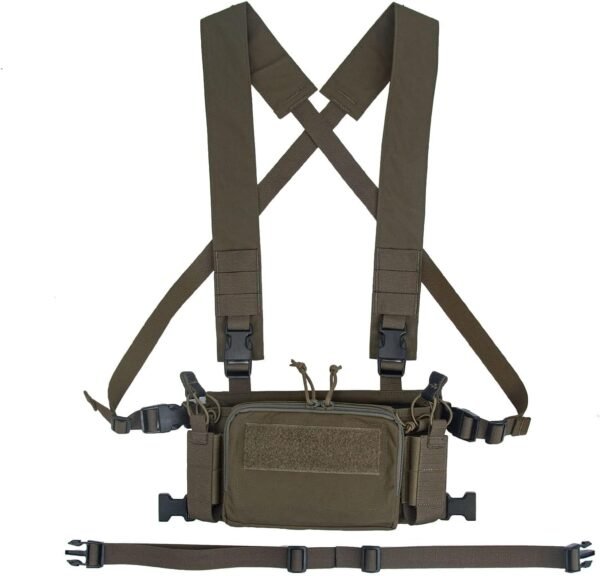 [KDTAC] CRM Longfei Tactical Chest Rig Front Panel - Ranger Green Modular MOLLE Loadout System, 500D Nylon Airsoft Harness for Woodland Survival & Field Training Reinforced Quick-Release Buckles (Military-Grade Webbing)