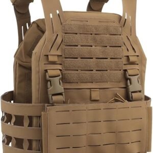 KDTAC Tactical Vest - Coyote Brown Side Profile Close-Up with Laser-Cut MOLLE & Hydration Routing